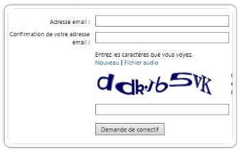 Rentrer adresse e-mail pour demander la mise à jour