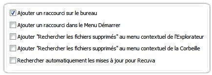 Options du logiciel recura