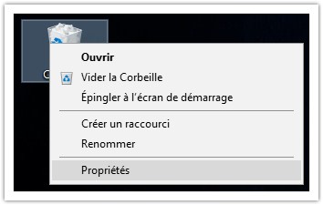Corbeille bouton propriete