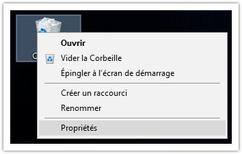 Corbeille bouton propriete